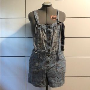 Denim Floral Overalls - Forever 21